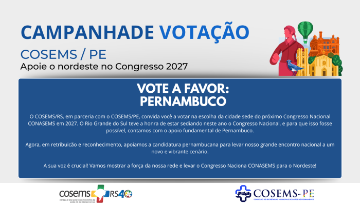 COSEMS-RS declara apoio à candidatura de Recife para sediar o Congresso Nacional do CONASEMS 2027